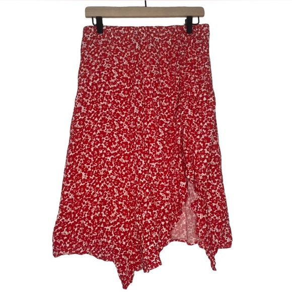 Code Mode Red Floral Skirt with Ruffled slid - Picture 1 of 7